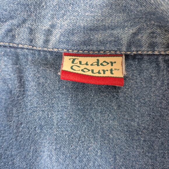 Tudor Court Blue Denim Floral Embroidered Vintage Top Shirt Shacket Large - Picture 5 of 5